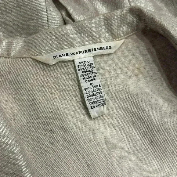 Linen Cotton Diane von Furstenberg open Jacket metallic bronze embellished L - Picture 4 of 5